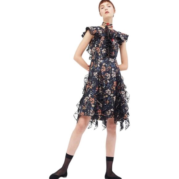 Sachin & Babi Tutu Garden Black Ruffle Silk Mini Dress - Picture 1 of 14